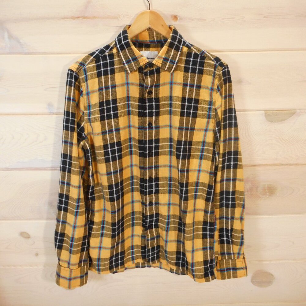 American Eagle size Small Plaid Flannel Button-up Shirt Yellow Black 100% Cotton